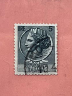 Vintage rare 1953 Italian 5 Lire Poste Repubblica Italiana Stamp