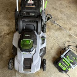 Ego Power Lawn Mower + Ego String Trimmer + Battery + Big Charger Port