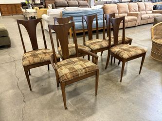 LENOIR Vintage Mid-Century Modern Brown Dining Chairs with Basketweave Seats (Set of 6)