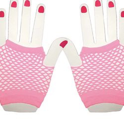 80S SHORT FINGERLESS FISHNET GLOVES - PINK