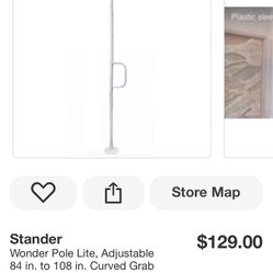 Stander Wonder Pole Lite, Adjustable 84 in. to 108 in. Curved Grab Bar, Tension Mounted Floor to Ceiling Transfer Pole in White