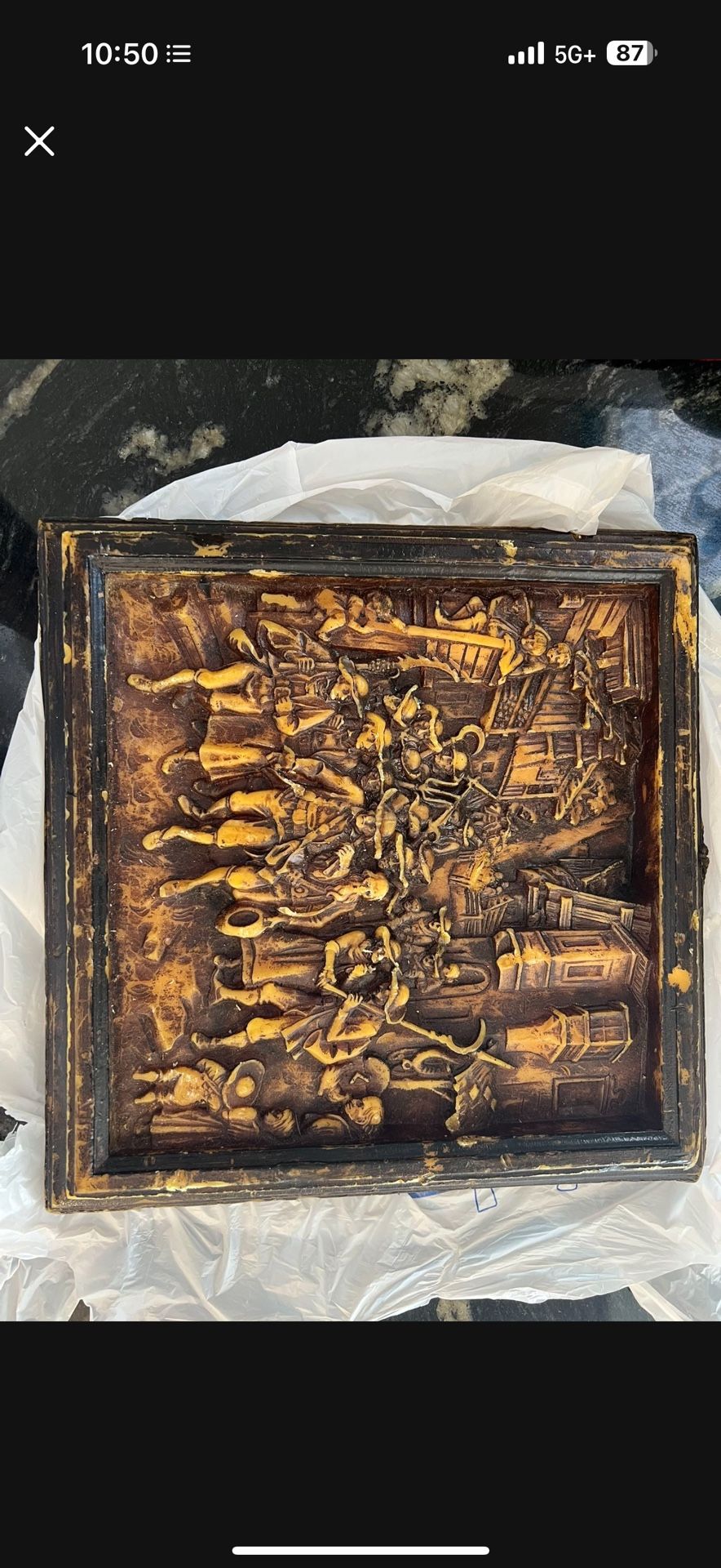 ANTIQUE 1940s GERMAN WAX RELIEF! 40'S MID CENTURY VTG 3-D ART PAINTING SCULPTURE