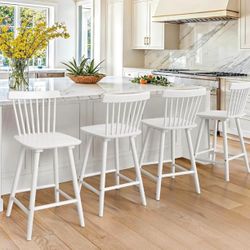 Windsor Wooden White Bar Stools Set of 4, 24 Inch