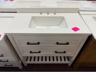 Autumn 36 in. Single Sink Freestanding White Bath Vanity with White Engineered Stone Top