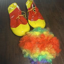 Halloween Clown Costume Wig & Shoes Accessories 