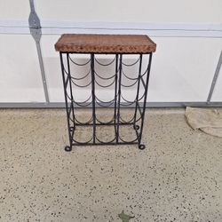 Small Wine Rack 12 Bottles Metal & Ratan Top