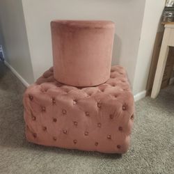 Blush Pink Ottoman and Stool