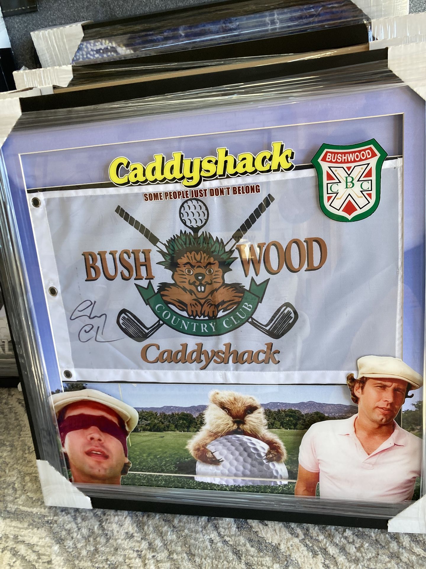 Chevy Chase Signed Bush Wood Flag Caddyshack Framed