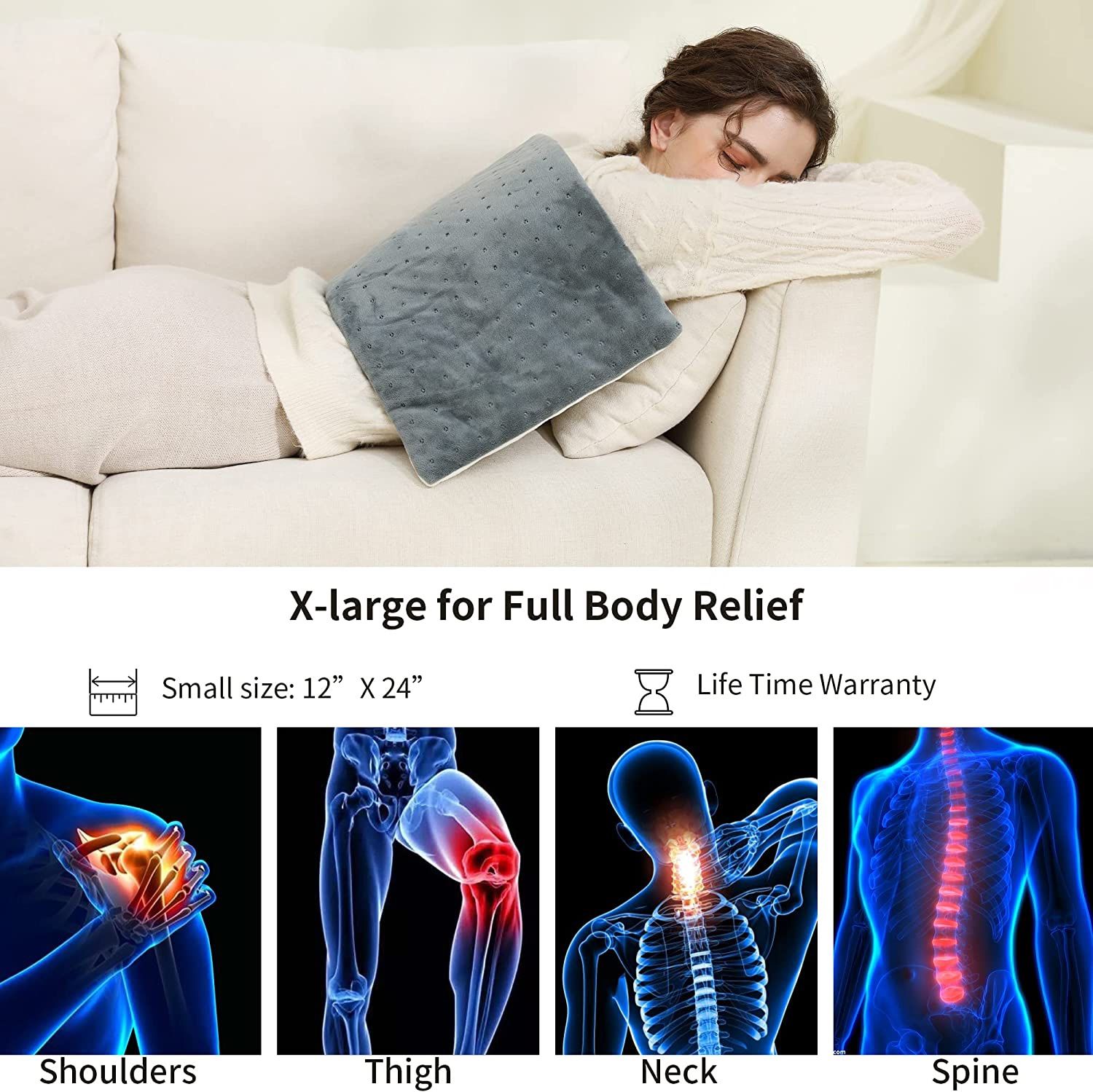 Heating Pad , Electric Weighted Heating Blanket for Back Pain Relief , Heat Therapy 6 Heat Settings, Washable , Auto-Off for Neck Shoulders Arthritis