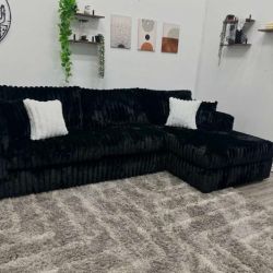 Black Corduroy Sectional - Free Delivery