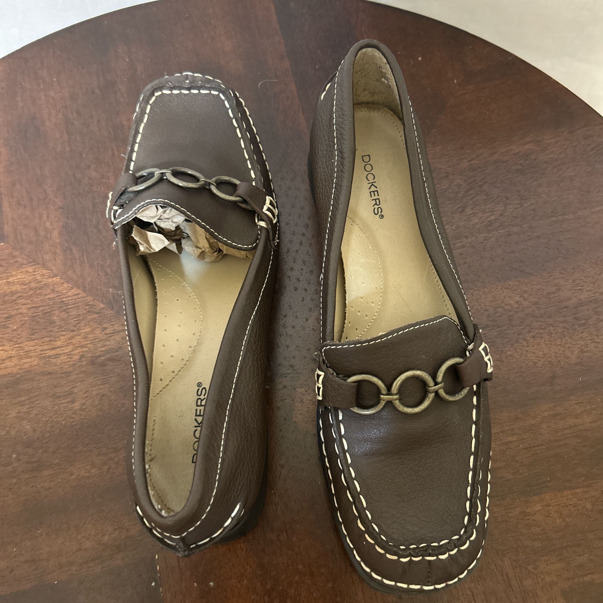 Dockers Brown Leather Loafers with Stitch Detail Clothing