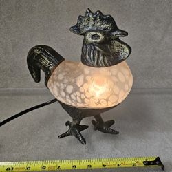 Cast metal and glass rooster/ chicken lamp night light