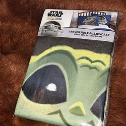 Star Wars Grogu Baby Yoda Pillowcase Reversible Mandalorian NEW 