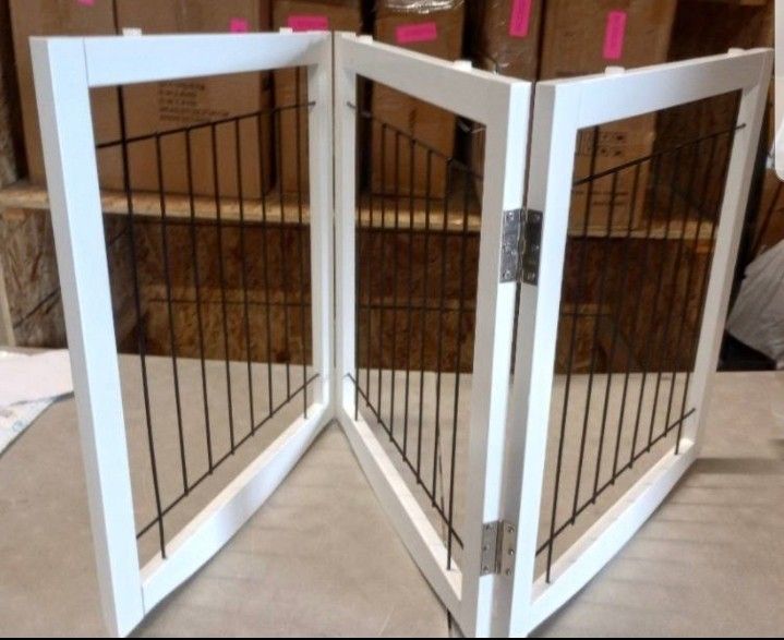 Freestanding Foldable Dog Gate for House Extra Wide Wooden, 3 panels