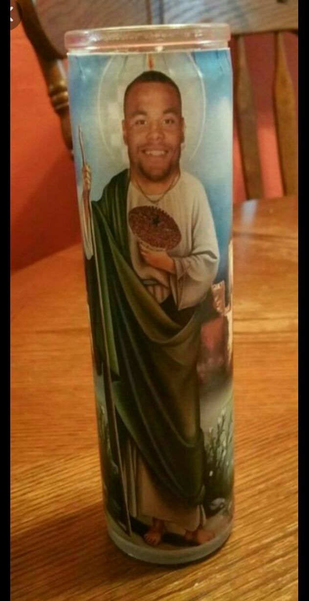 Dak Prescott prayer candle saint religious NFL football Dallas Cowboys jersey
