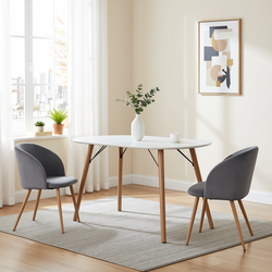 Homy Casa MICK 3PC Dining Set 47” Oval White Table with 2 Ynez Grey Chairs Open Box