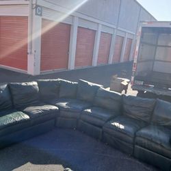 three-piece Hancock & Moore leather sectional sofa in British Racing Green