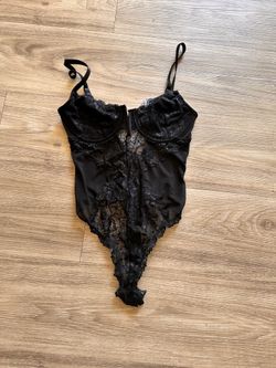 Black lace bodysuit with floral design #lingerie