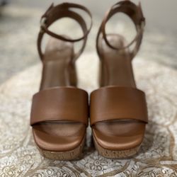 Size 6.5 Nordstrom Rack Brown Leather Block Heel Open Toe 