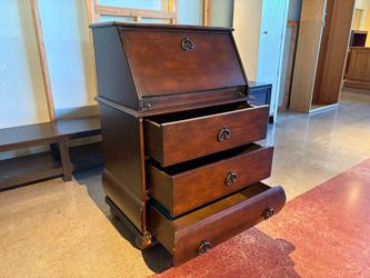 Traditional Dark Secretary Desk with Bonnet-Top Hutch