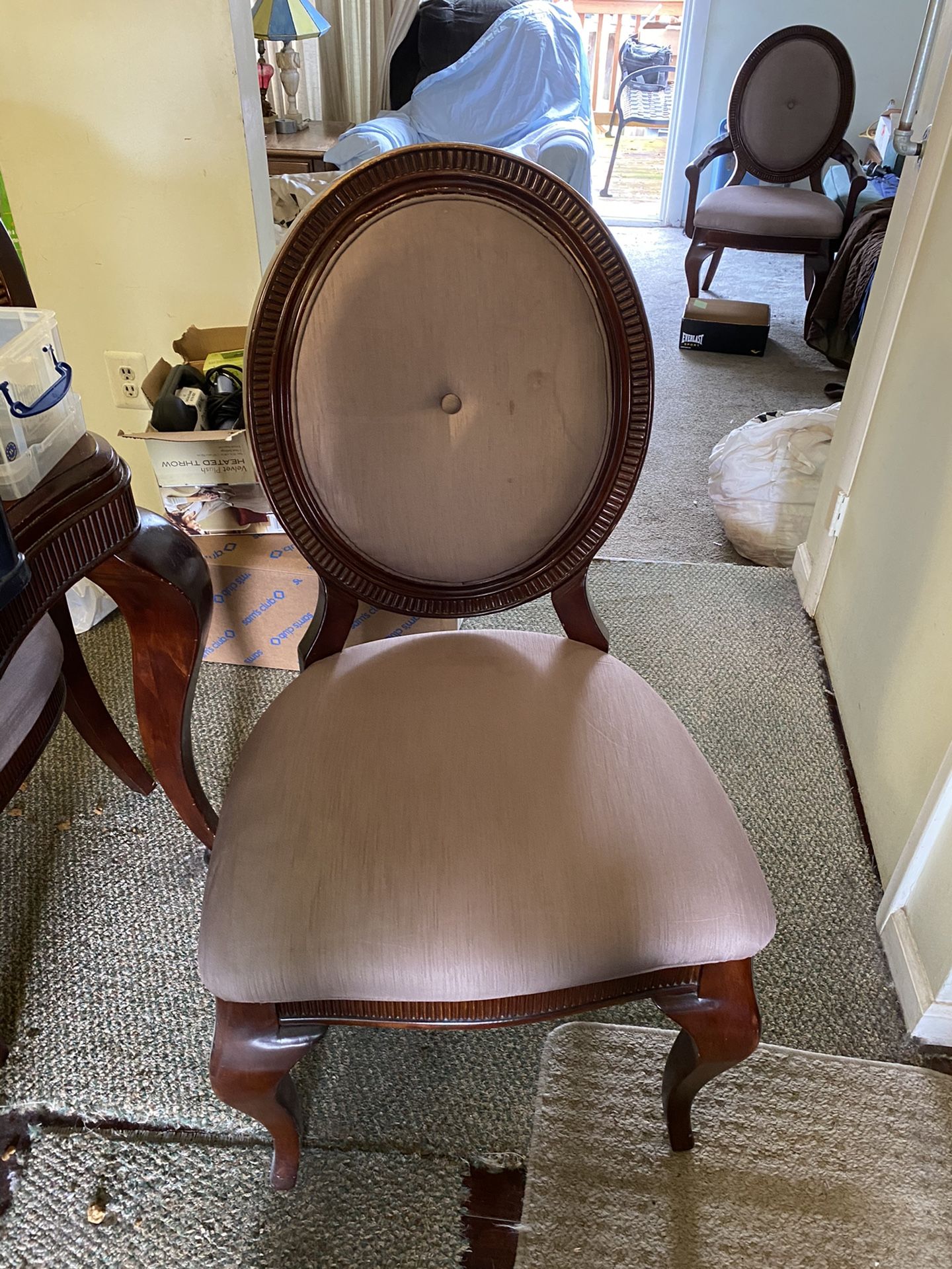 Cherry Wood Dining Table, Hutch, And 6 Chairs