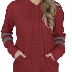 Womens Striped Pullover Hoodies Casual Long Sleeve Sweatshits with Pocket