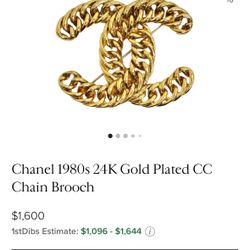 Chanel 1980s 24k Gold Plated CC CHAIN BROOCH 