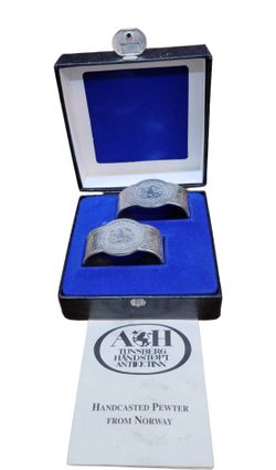 Vintage Haugrund A&H Tunsberg Hand Cast Norway Pewter Napkin Rings
