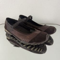 SKECHERS Vintage Y2K 2000s Brown Leather Suede Sporty Slip On Ballet Flats