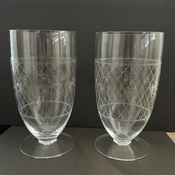 Pair Of Large Glass Hurricane Candle Holder Vases