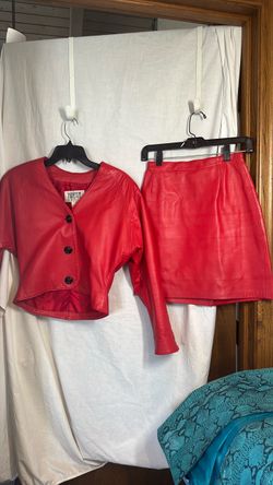 Firenze Red Leather Cropped Jacket & skirt