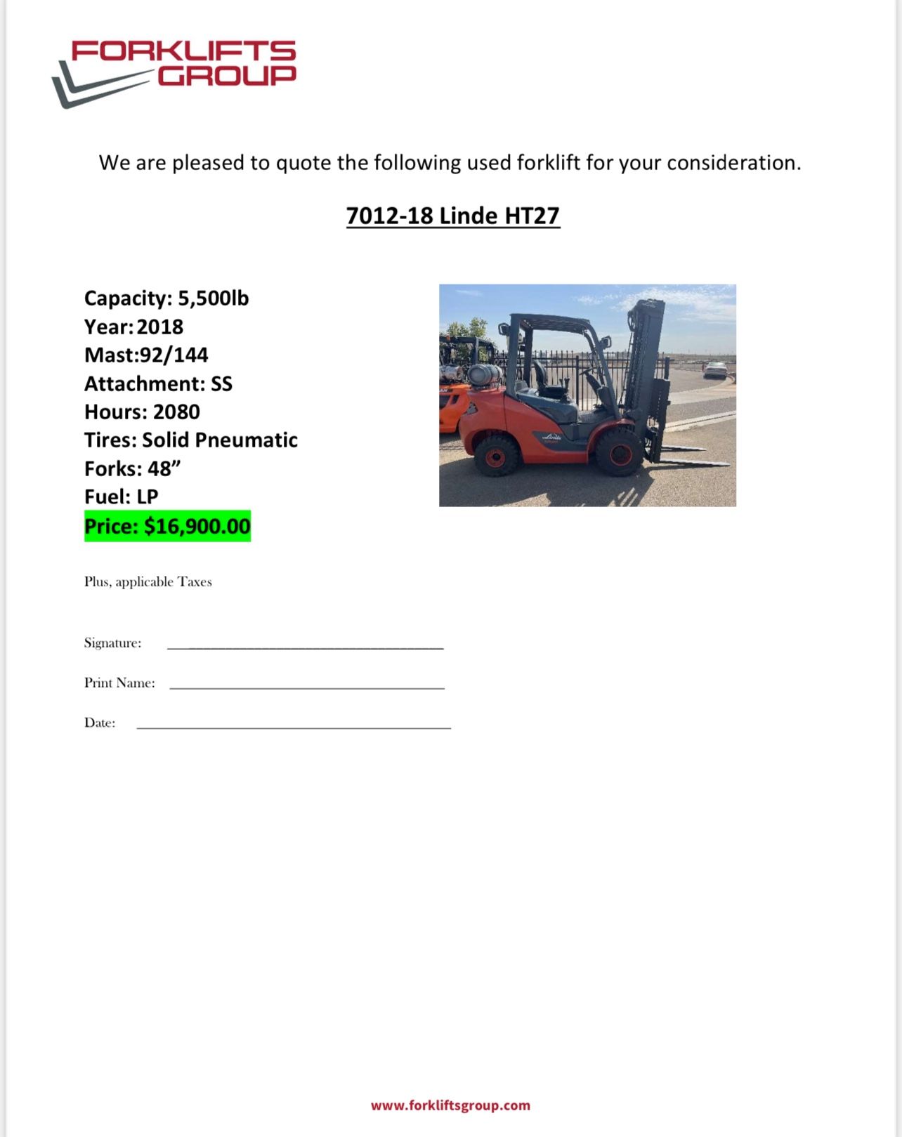 Linde HT27 5500 Lb Forklift