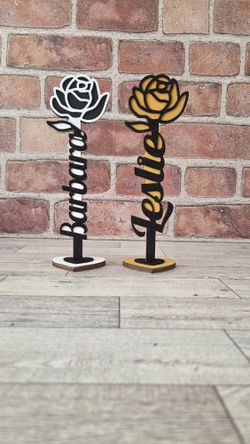 Personalized Name Standing Wooden Rose 