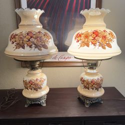 Vintage 1971 "Gone With The Wind" Floral Hurricane Lamps