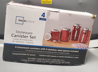 New Mainstays 4-Piece Stoneware Canister Set Red
