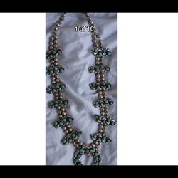 Authentic Navajo Sterling Silver & Turquoise Necklace & Earrings 