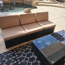 New 4 Piece WICKER PATIO SET Sofa Modular Chairs Coffee Table