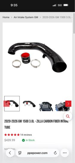 PPE Zilla Carbon Fiber Intake Tube 2020-2026 GM 1500 3.0L
