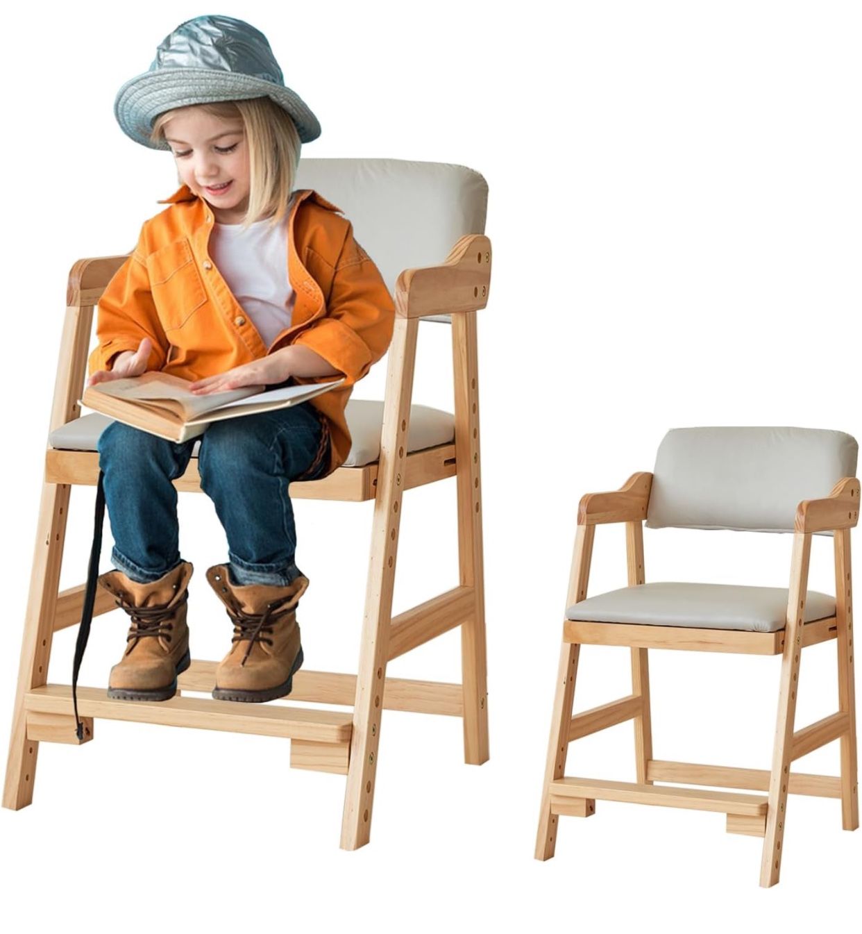 Adjustable Wooden High Chair for Toddlers