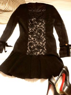 Short Black Dress with Lace in the center, Size EUR 42, $50