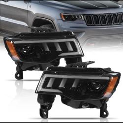 Halogen Upgrade LED Tube Projector Headlights Fits 2017-2021 Jeep Grand Cherokee