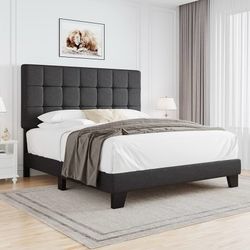 B474 $115  Full Size Upholstered Panel Bed with Adjustable Headboard, Full Bed Frame for Box Spring, Easy Assembly, Grey F