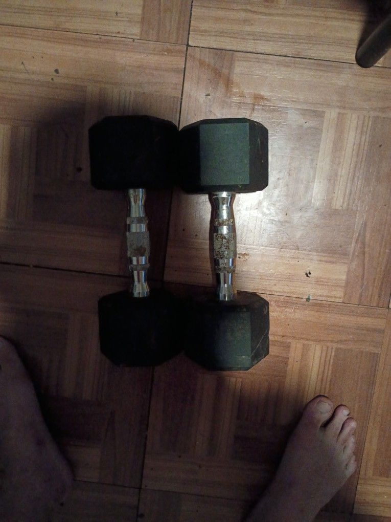 A Pair Of 15 Lbs Dumbbells