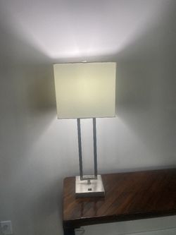 Modern New Table Lamp With The Brushed Nickel Finish And White Square Lampshade H27.5"