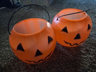 Vintage 2007 Target Pumpkin Pail Jack O Lantern Halloween Bucket Made in USA set of 2