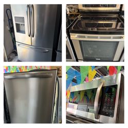 Frigidaire Kitchen Combo Stainless Steel Refrigerator Stove Double Oven Dishwasher And Microwave Everything Tasted Working Perfectly With Warranty