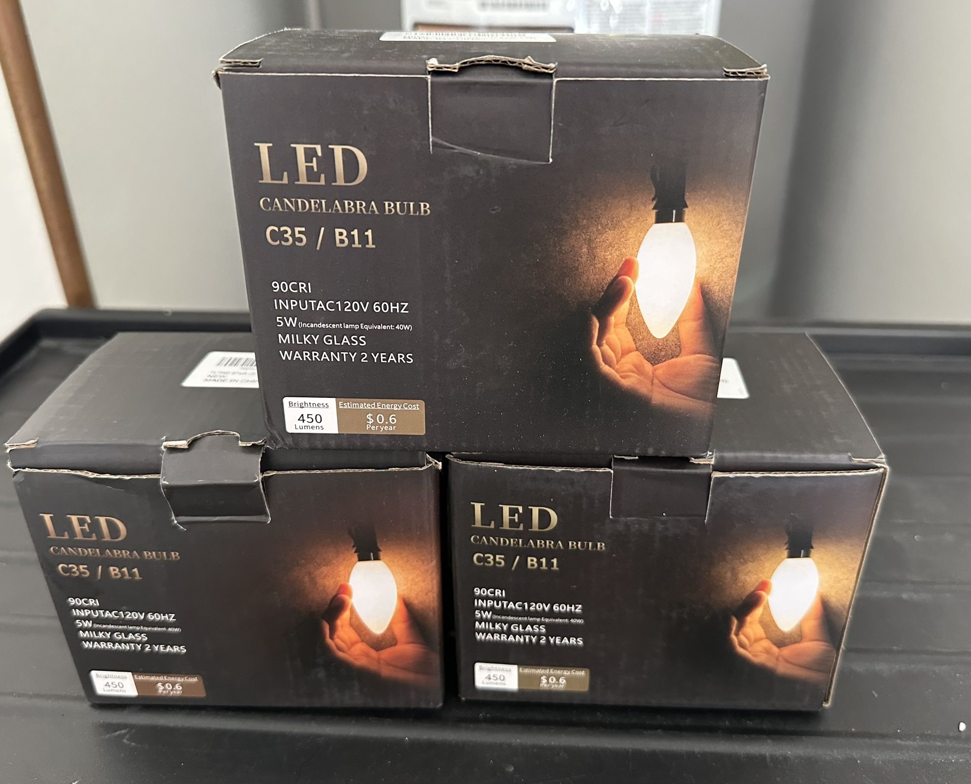 LED Candelabra Bulbs 3 boxes 6 lights in each box