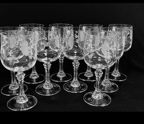 Princess House Bordeaux Etched Crystal Wine Glasses Set of 10