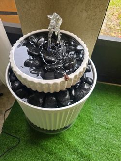 DIY Custom 2-Tier Zen Patio Fountain / Electric Cascading Water Feature - White & Black