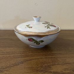 Norcrest Bone China MR-1 Moss Rose Pattern 6" Iridescent Decorative Bowl w/ Lid